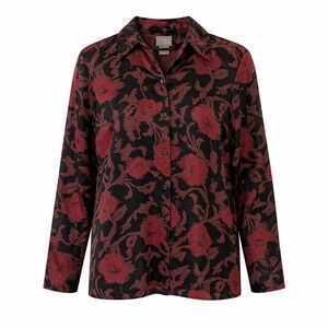 Sigrid Olsen Dark Romantic Floral Silk Wool Button Down Long Sleeve Shirt Size S
